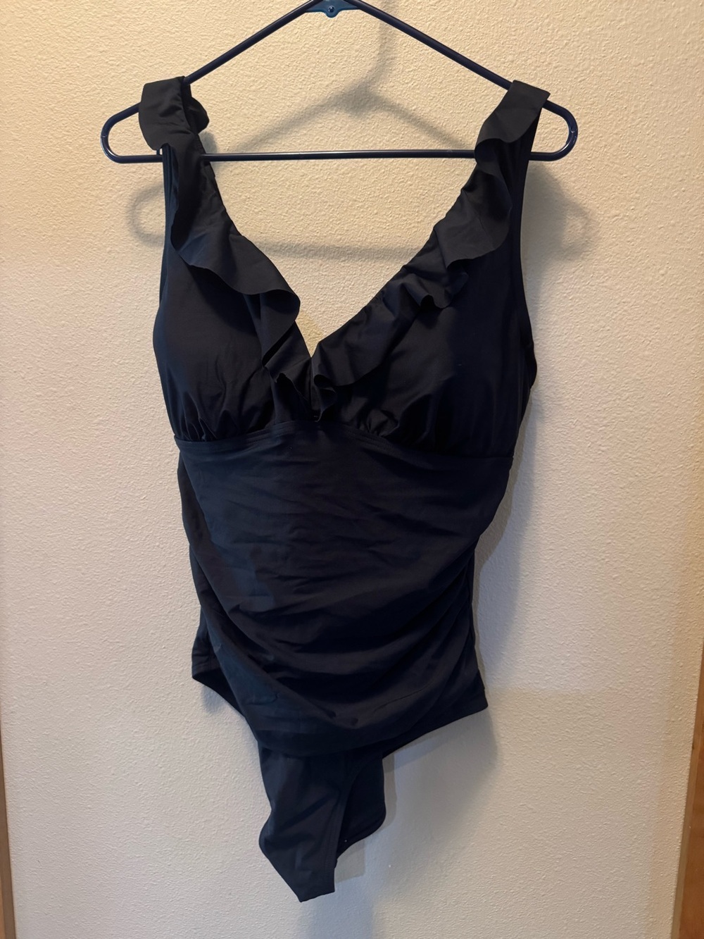 DKNY- Black Ruffle One-Piece Swimsuit